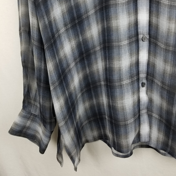 Vince Twilight Shadow Plaid Silk  V-neck Long Sleeve Tunic Top Sz XL - Picture 7 of 14
